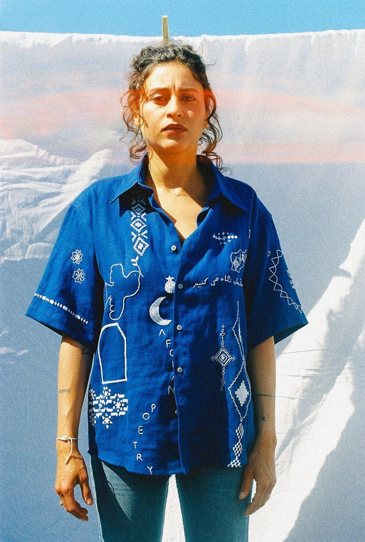 Hopeful Short Sleeves Shirt - Blue by Artijaan at White Label Project