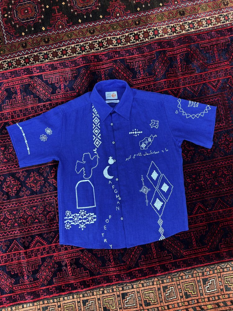 Hopeful Short Sleeves Shirt - Blue by Artijaan at White Label Project