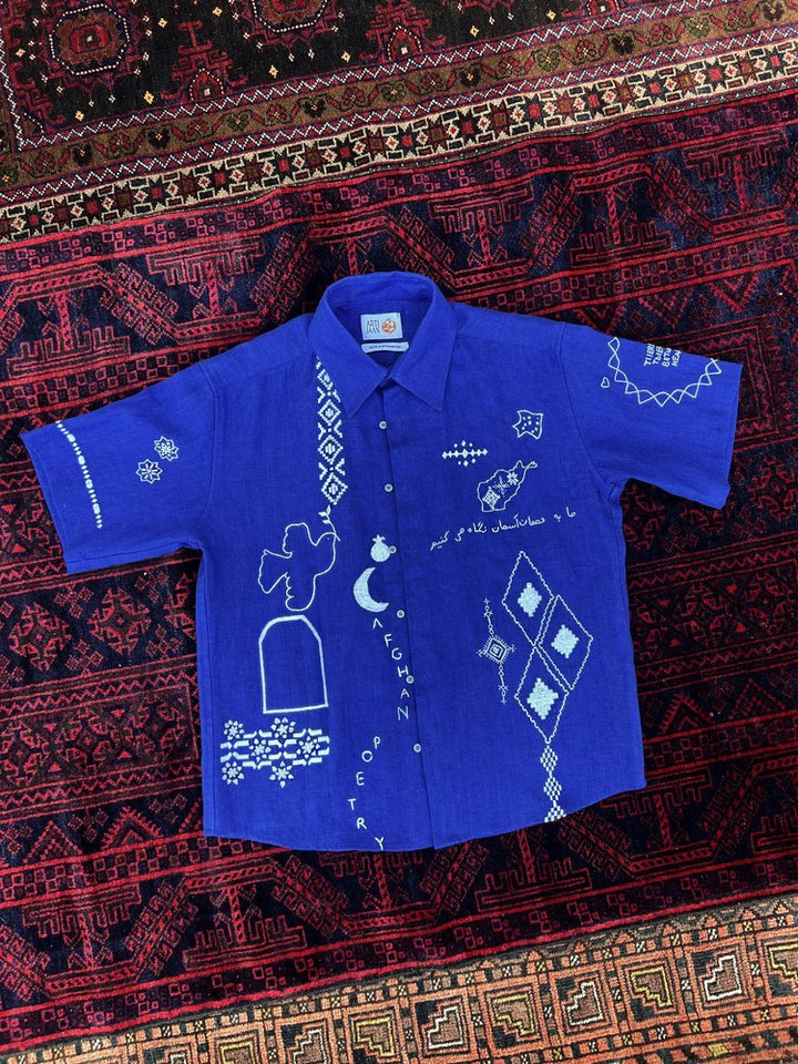 Hopeful Short Sleeves Shirt - Blue by Artijaan at White Label Project