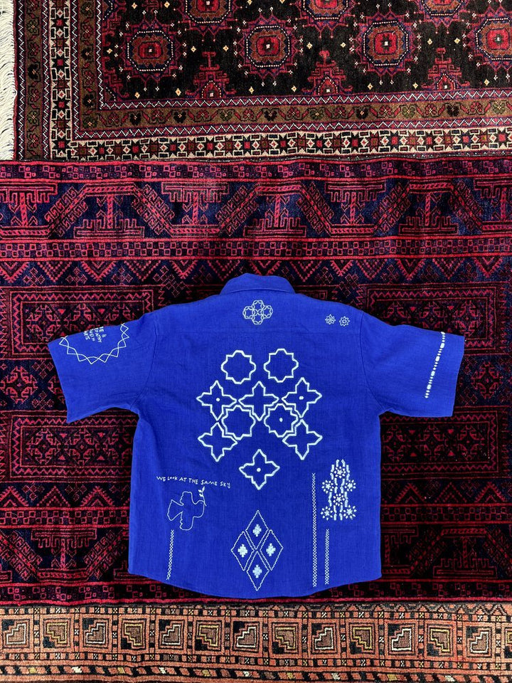 Hopeful Short Sleeves Shirt - Blue by Artijaan at White Label Project