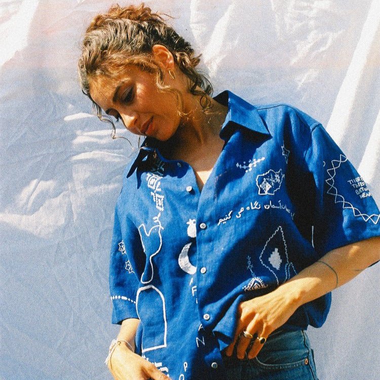 Hopeful Short Sleeves Shirt - Blue by Artijaan at White Label Project