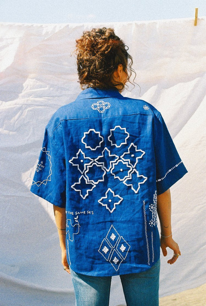 Hopeful Short Sleeves Shirt - Blue by Artijaan at White Label Project