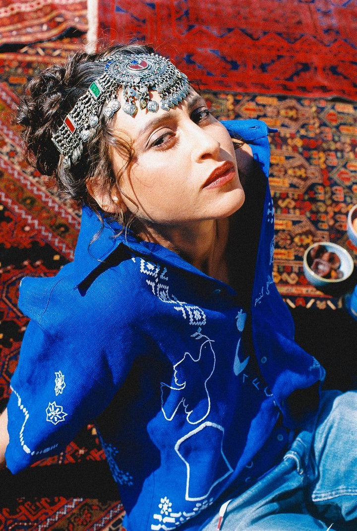 Hopeful Short Sleeves Shirt - Blue by Artijaan at White Label Project