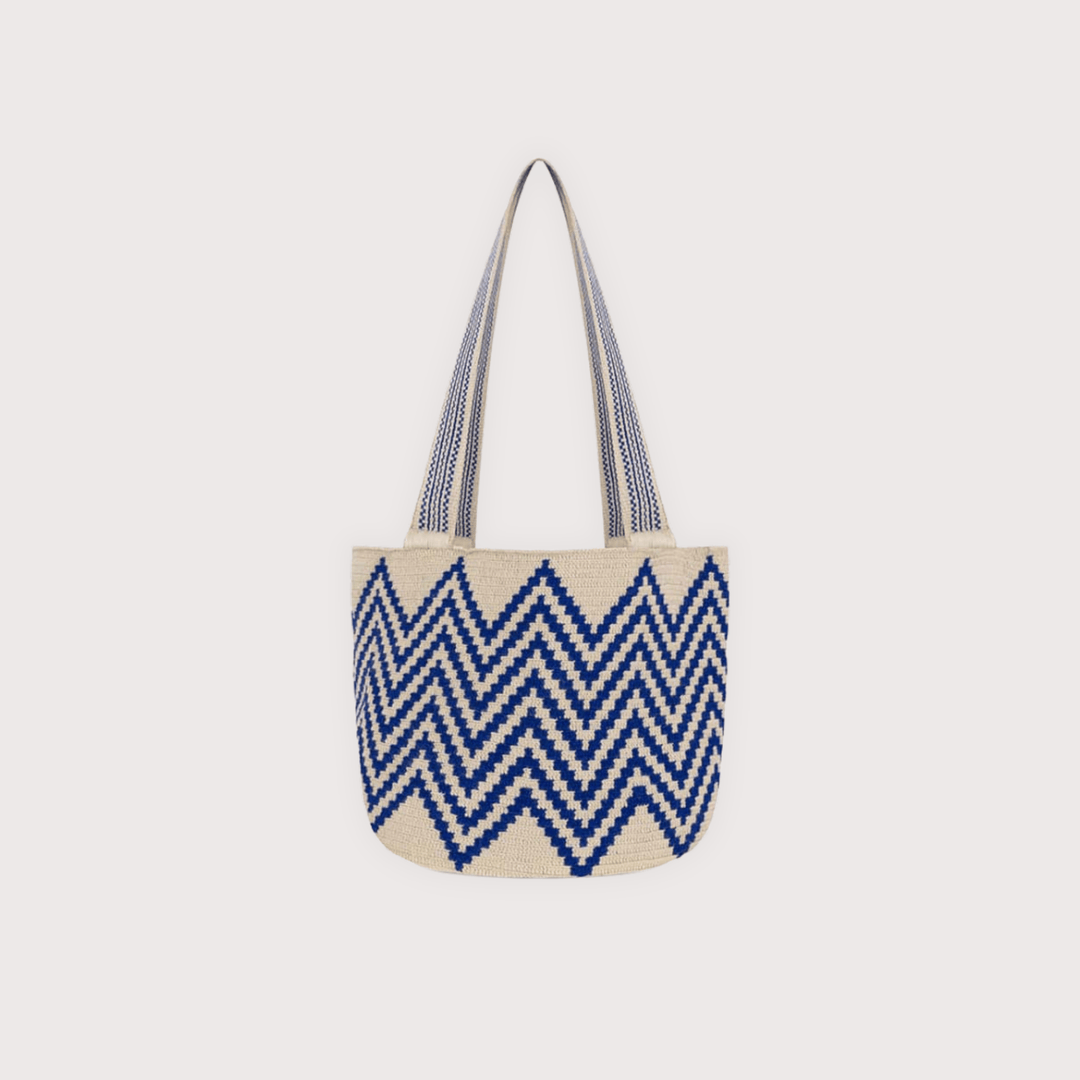 Wayuu Bag - Blue and Beige - Large by Delzur at White Label Project