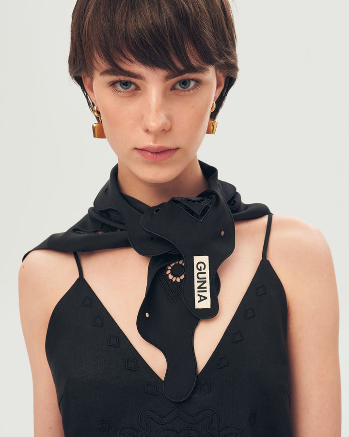 Embroidered Silk Headscarf - Black by Gunia Project at White Label Project