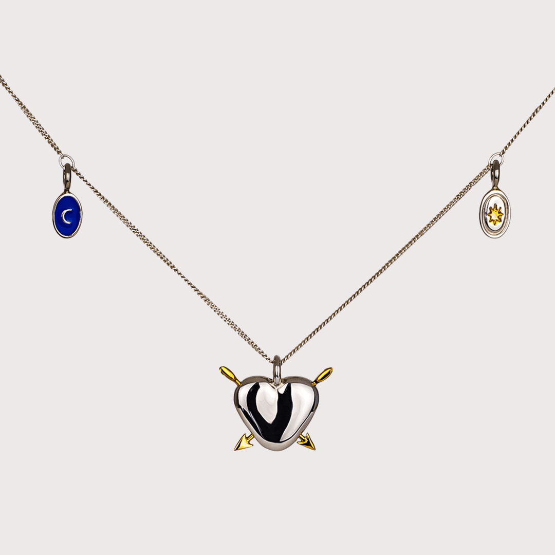 Silver Necklace with a Heart and Pendants by Gunia Project at White Label Project