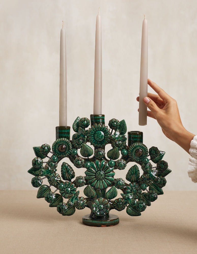 Metepec Tree of Life Candleholder - Large/Green by Onora Casa at White Label Project