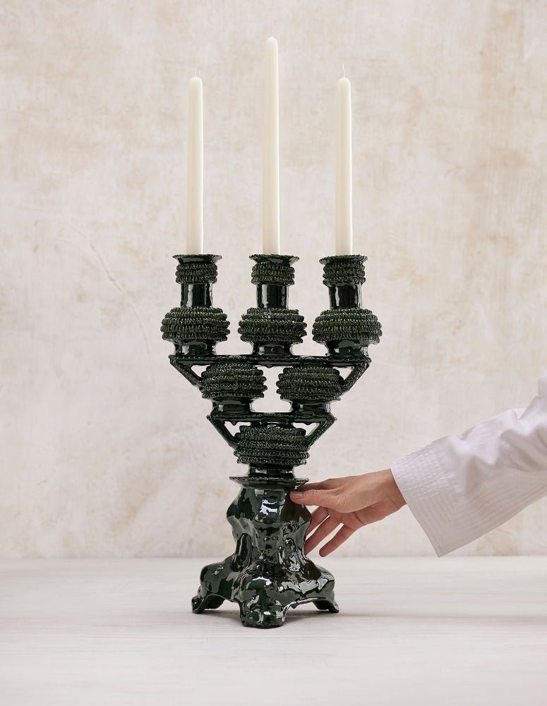 Tres Luces Candleholder - Green by Onora Casa at White Label Project