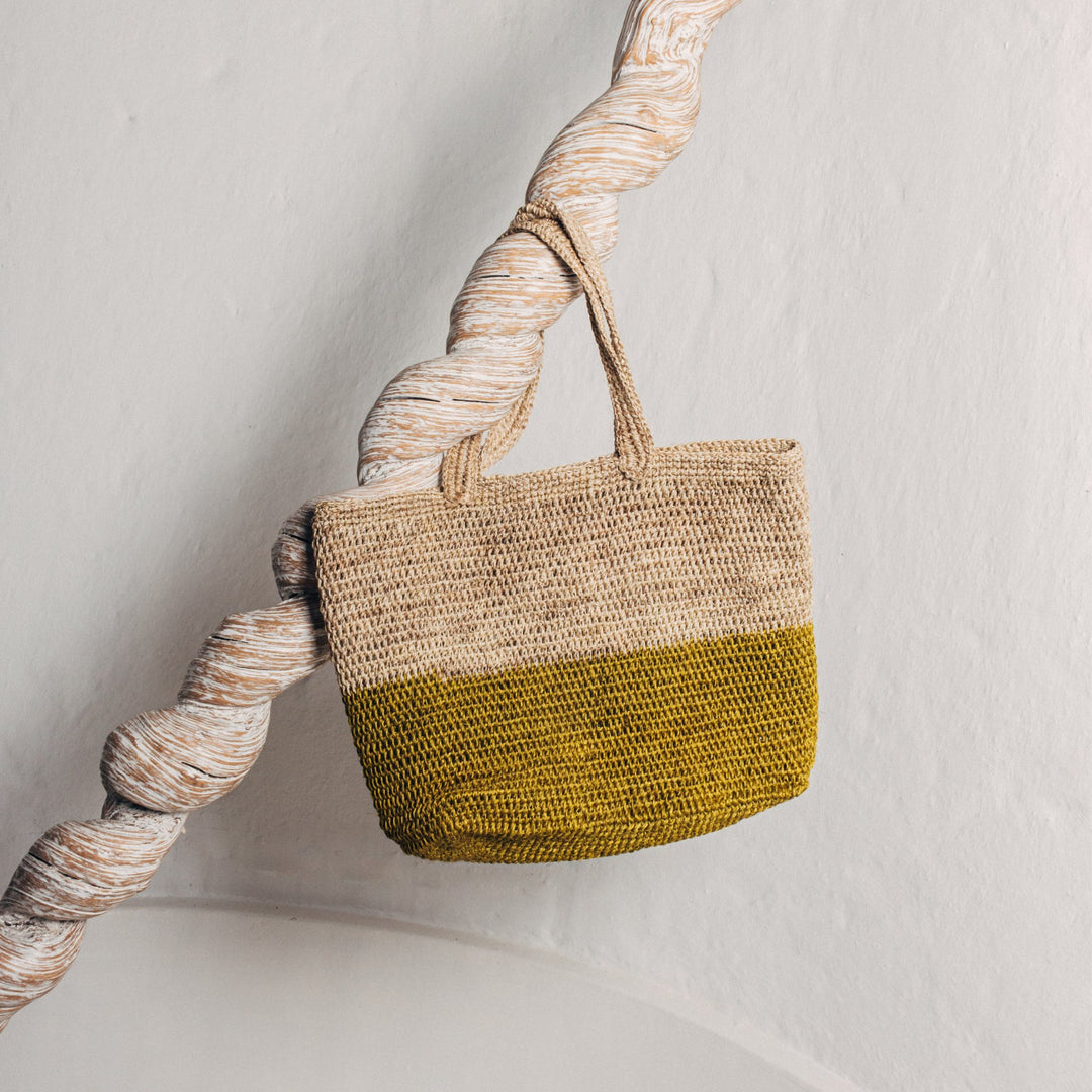 Bicolor Fique Tote — Beige / Green by Matamba at White Label Project