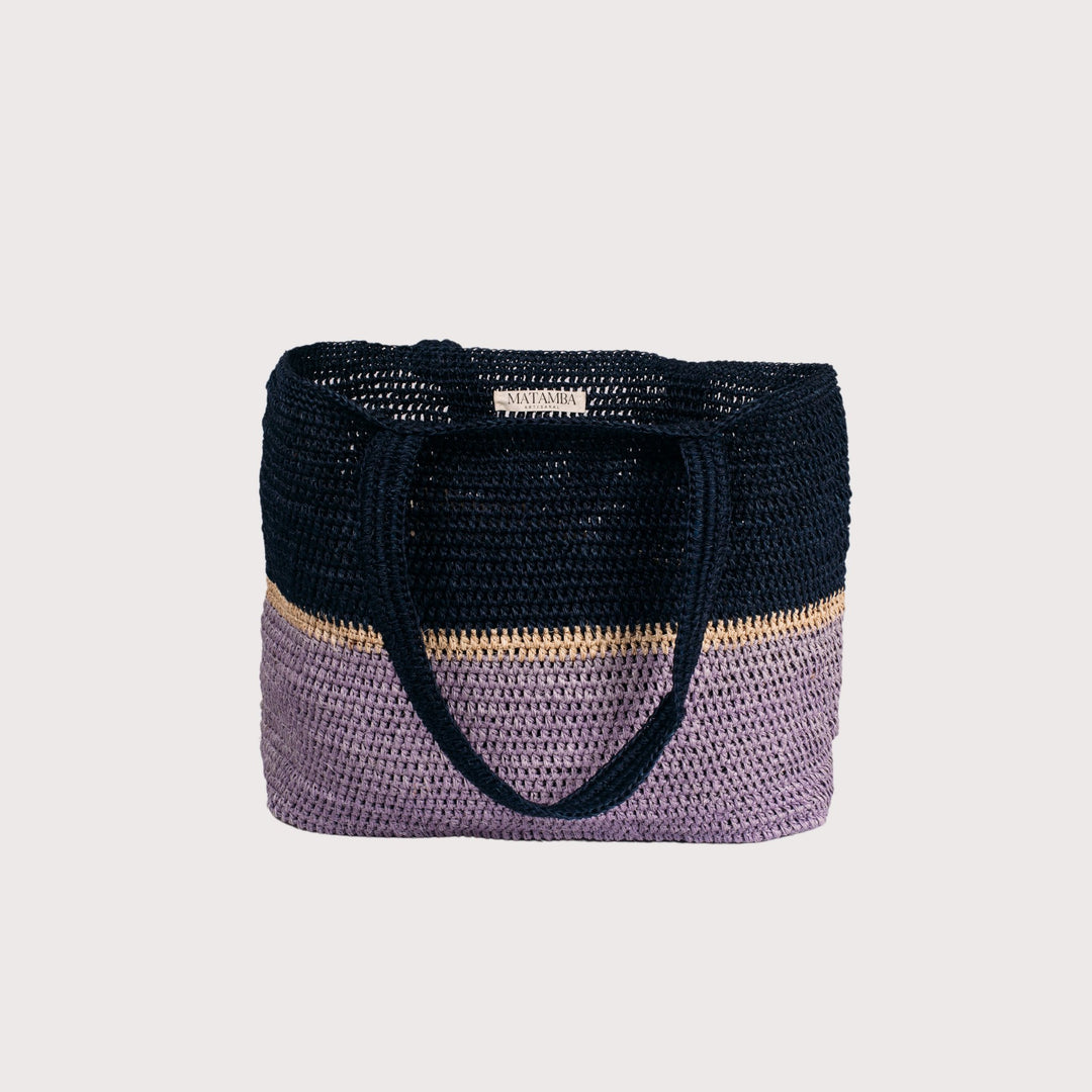Bicolor Fique Tote — Navy / Lilac by Matamba at White Label Project