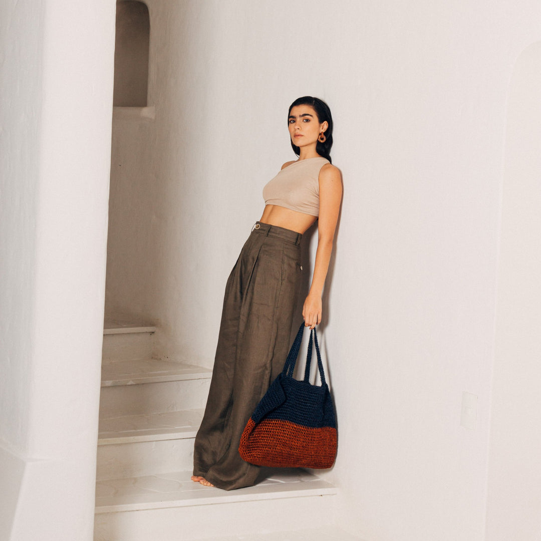 Bicolor Fique Tote — Navy / Orange by Matamba at White Label Project