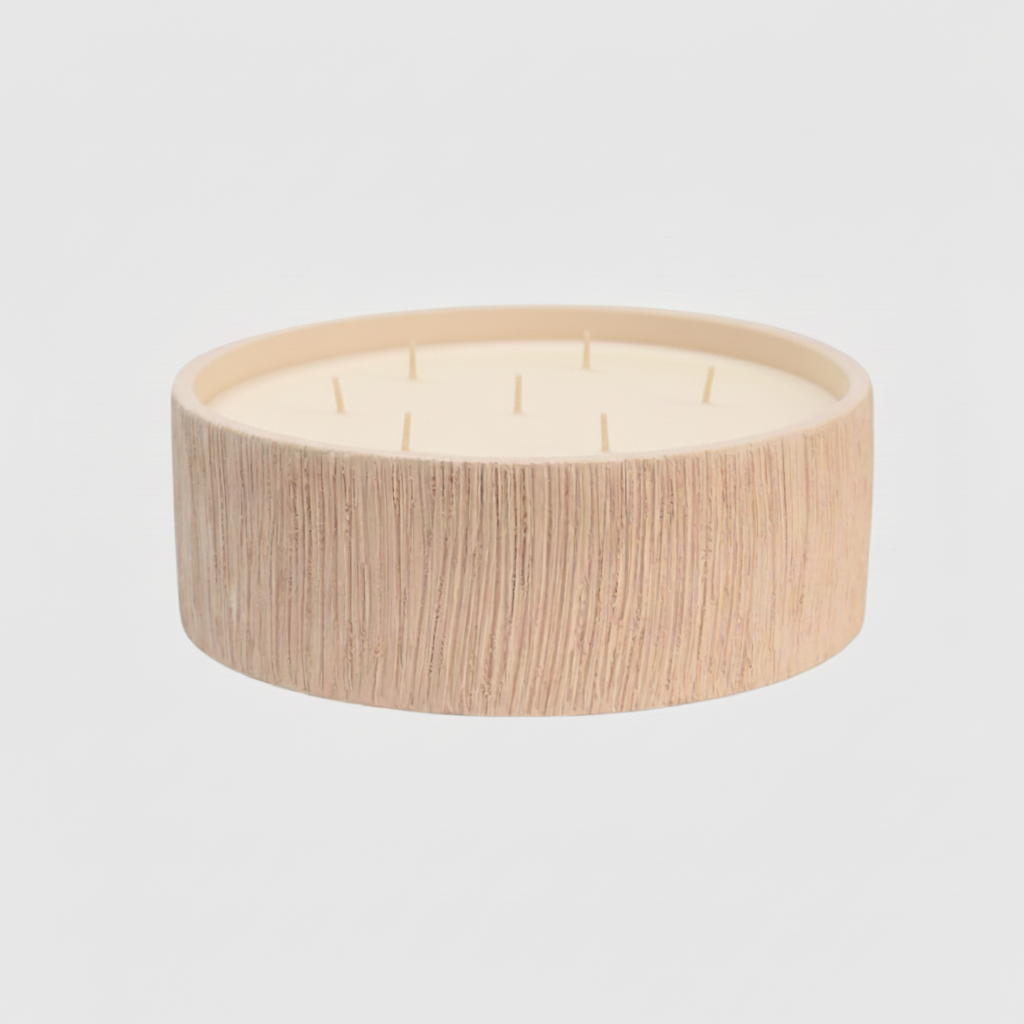 White Ribbed Flat Candle
