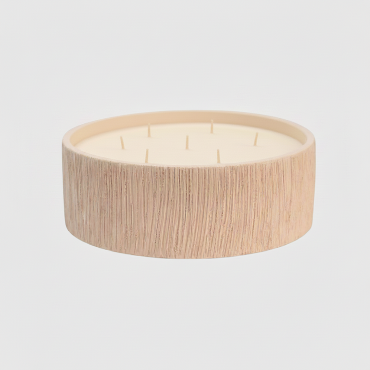 White Ribbed Flat Candle