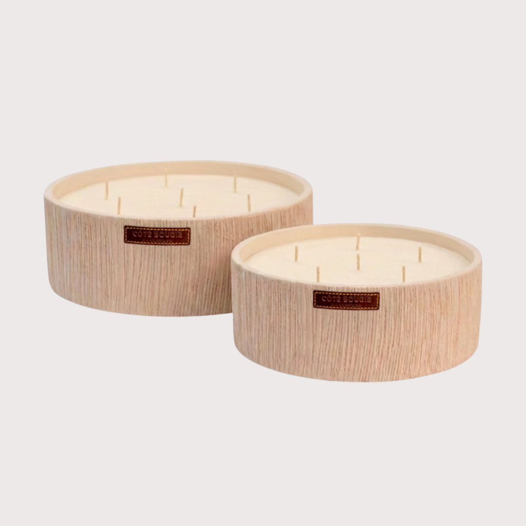 White Ribbed Flat Candle