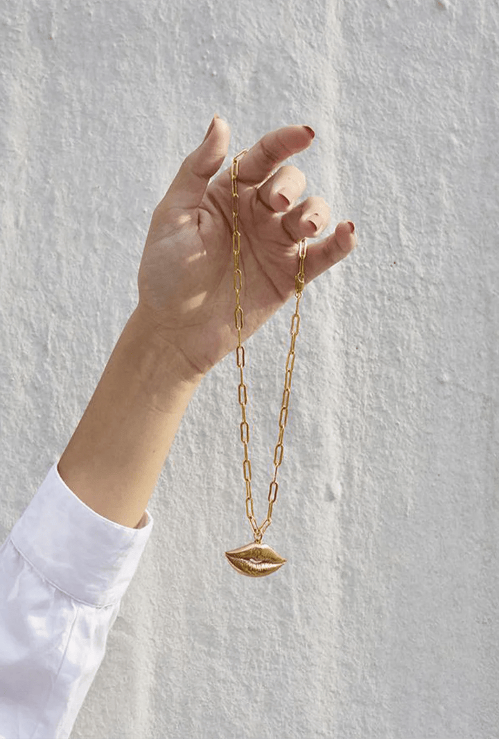 Link - Chain Lips Necklace - Gold by Alejandra de Coss at White Label Project