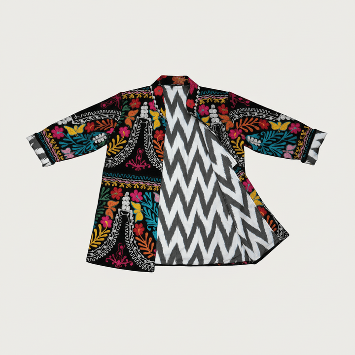 Oya Suzani and Ikat Velvet Jacket by Bazaar Rumi at White Label Project