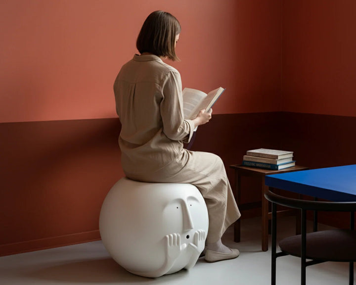 Headrest Stool Sculpture - Celebrating (Series Big Heads) by Claymen at White Label Project