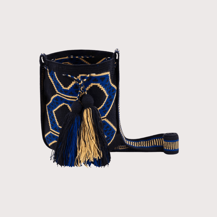 Wayuu Crossbody Bag - Blue and Gold - Small by Delzur at White Label Project