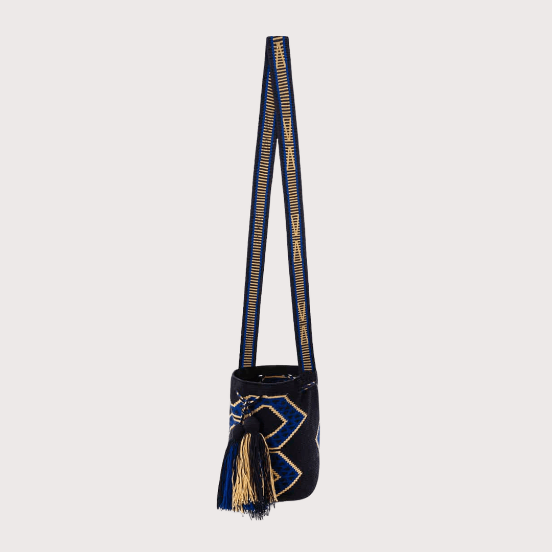 Wayuu Crossbody Bag - Blue and Gold - Small by Delzur at White Label Project