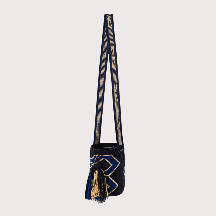 Wayuu Crossbody Bag - Blue and Gold - Small by Delzur at White Label Project