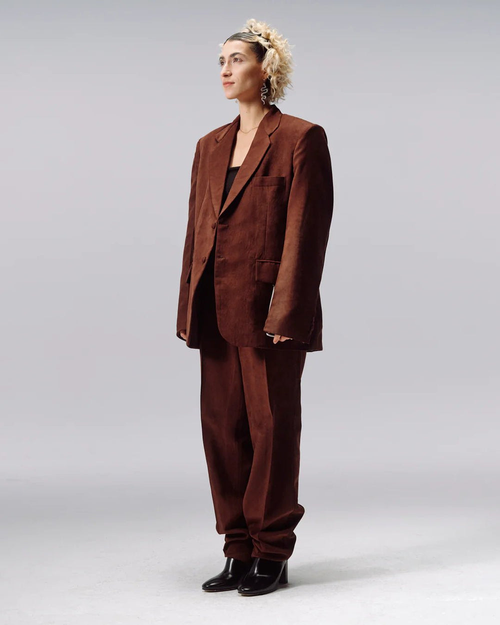 Unisex Business Unusual Suit — Brown Suede by Emeka at White Label Project