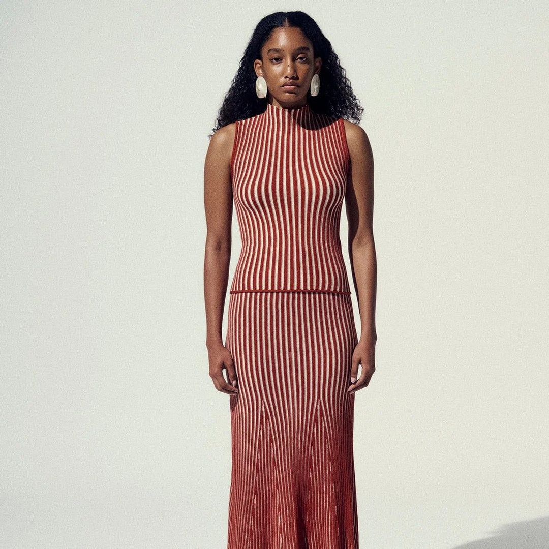 Guayaquil Skirt - Brown - Ivory by ESCVDO at White Label Project