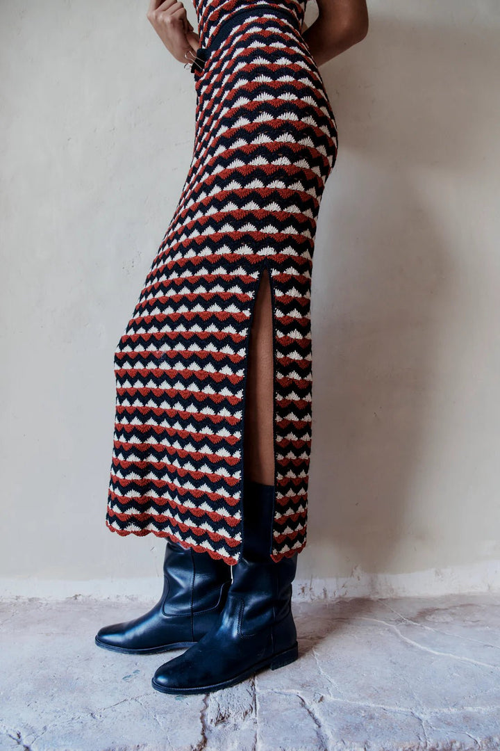 Kuntur Midi Skirt - Burgundy - Ivory by ESCVDO at White Label Project