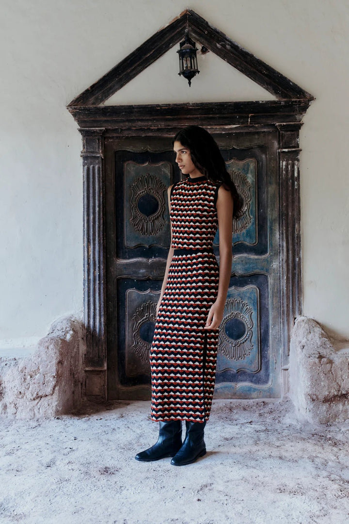 Kuntur Midi Skirt - Burgundy - Ivory by ESCVDO at White Label Project