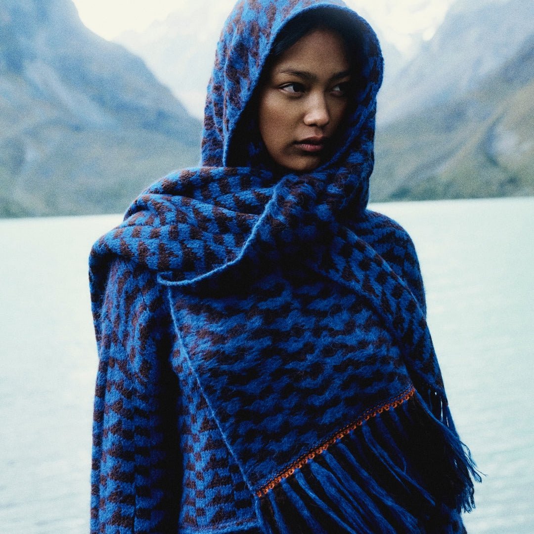 Vilcanota Scarf - Electric Blue, Chocolate, Orange by ESCVDO at White Label Project