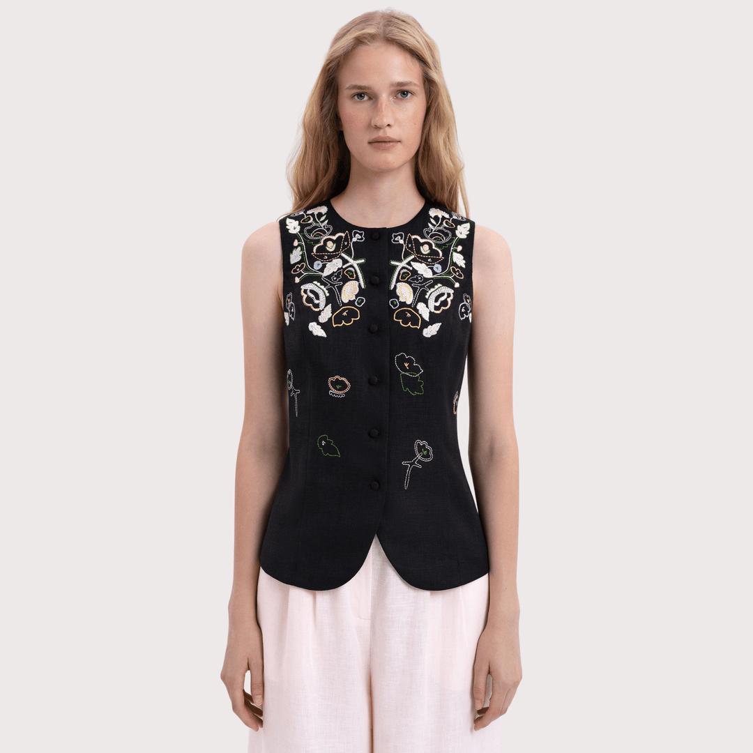 Agrus Embroidered Vest - Black by Etnodim at White Label Project