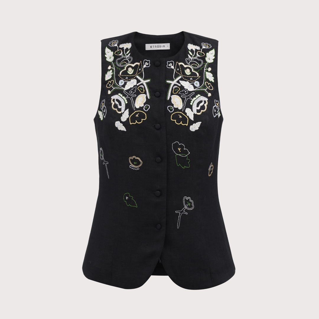 Agrus Embroidered Vest - Black by Etnodim at White Label Project