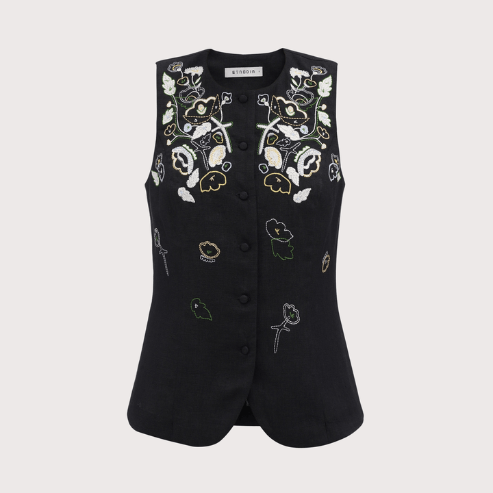Agrus Embroidered Vest - Black by Etnodim at White Label Project