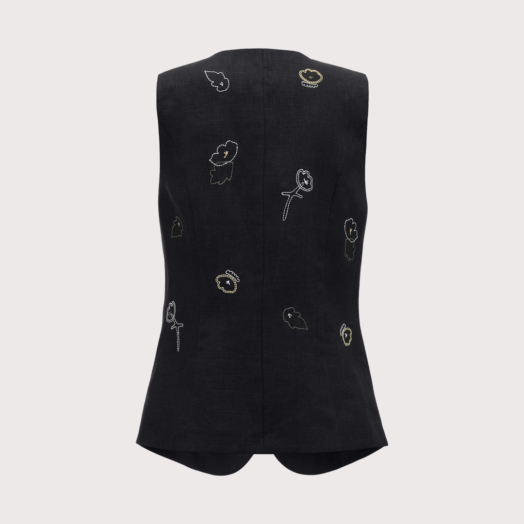Agrus Embroidered Vest - Black by Etnodim at White Label Project