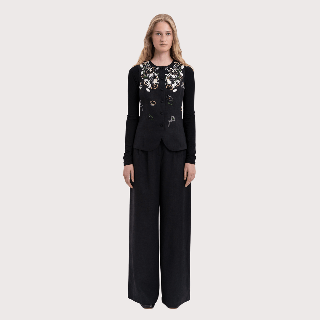 Agrus Embroidered Vest - Black by Etnodim at White Label Project