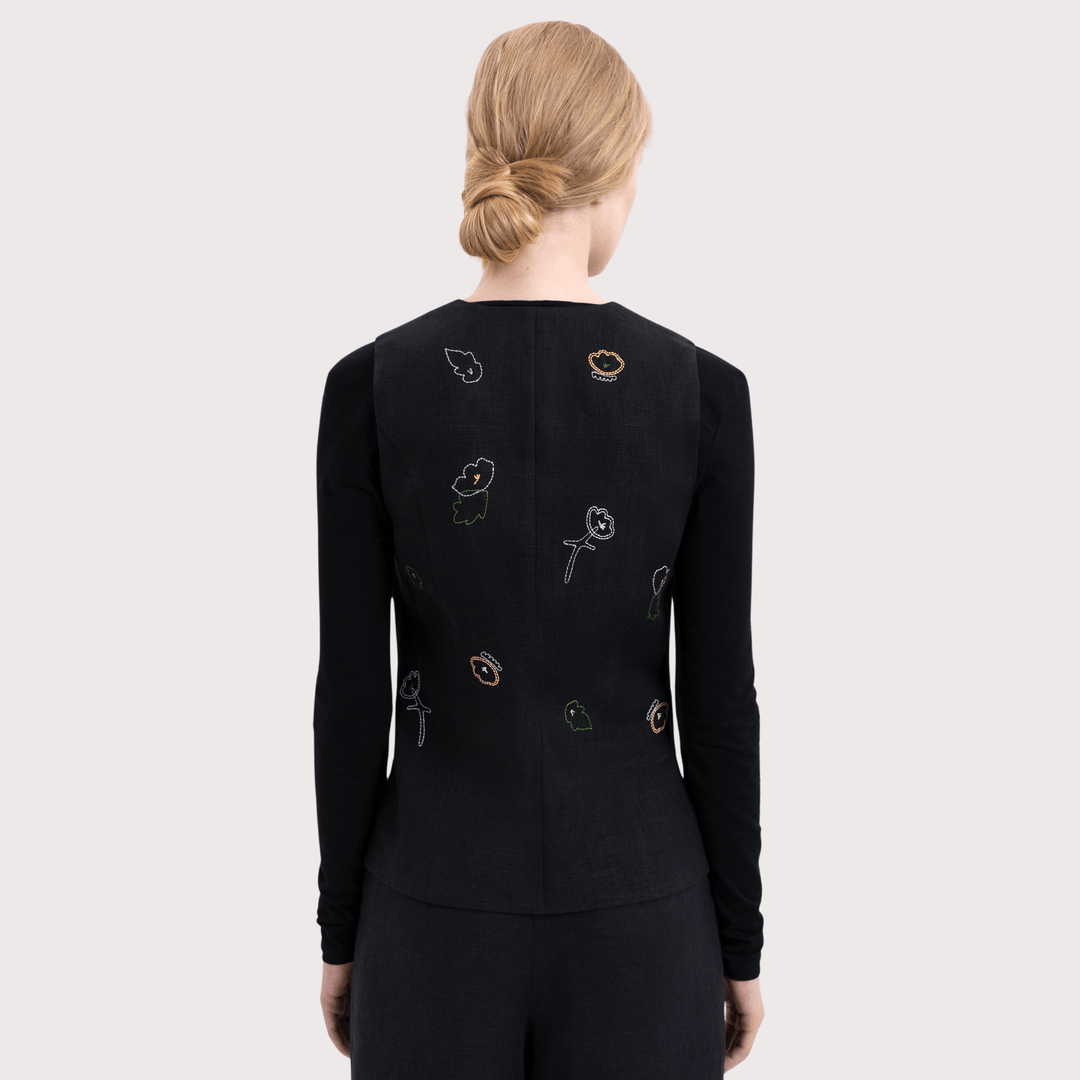 Agrus Embroidered Vest - Black by Etnodim at White Label Project