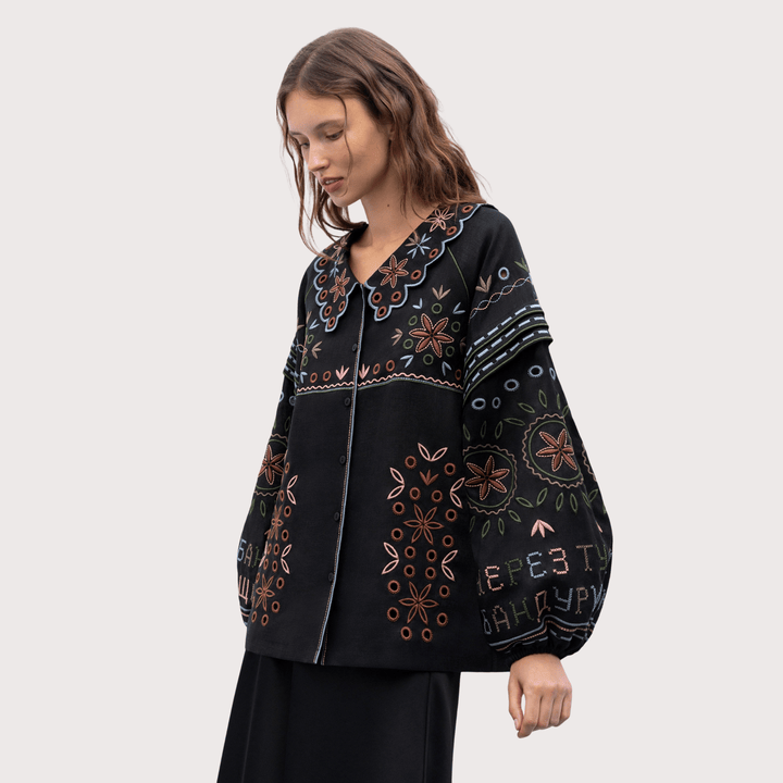 Bandura Temna Embroidered Jacket - Black by Etnodim at White Label Project