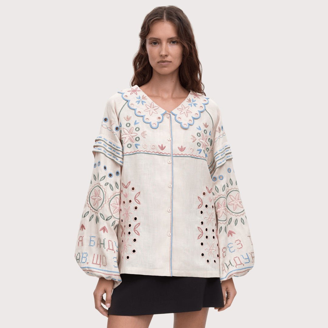 Bandura Temna Embroidered Jacket - Cream by Etnodim at White Label Project