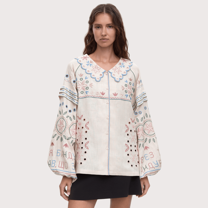 Bandura Temna Embroidered Jacket - Cream by Etnodim at White Label Project