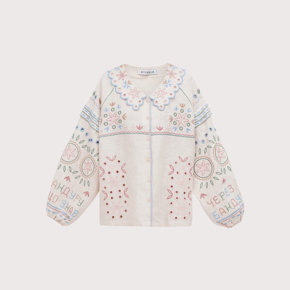 Bandura Temna Embroidered Jacket - Cream by Etnodim at White Label Project