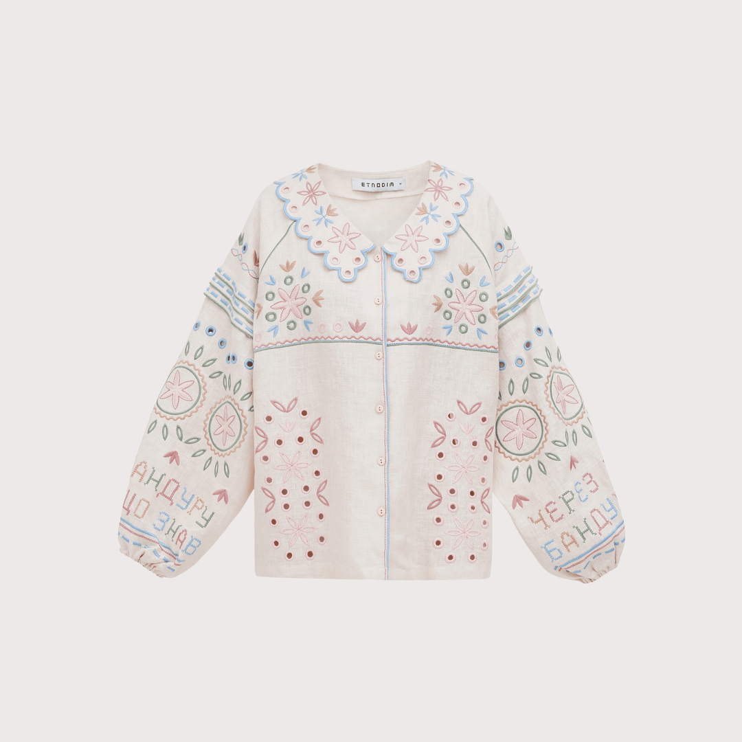 Bandura Temna Embroidered Jacket - Cream by Etnodim at White Label Project