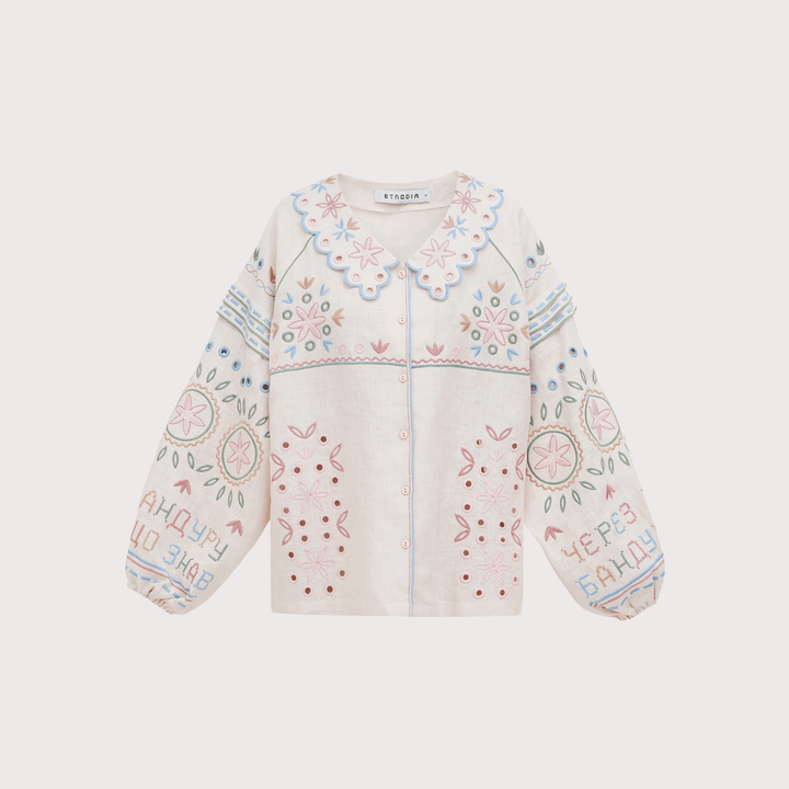 Bandura Temna Embroidered Jacket - Cream by Etnodim at White Label Project
