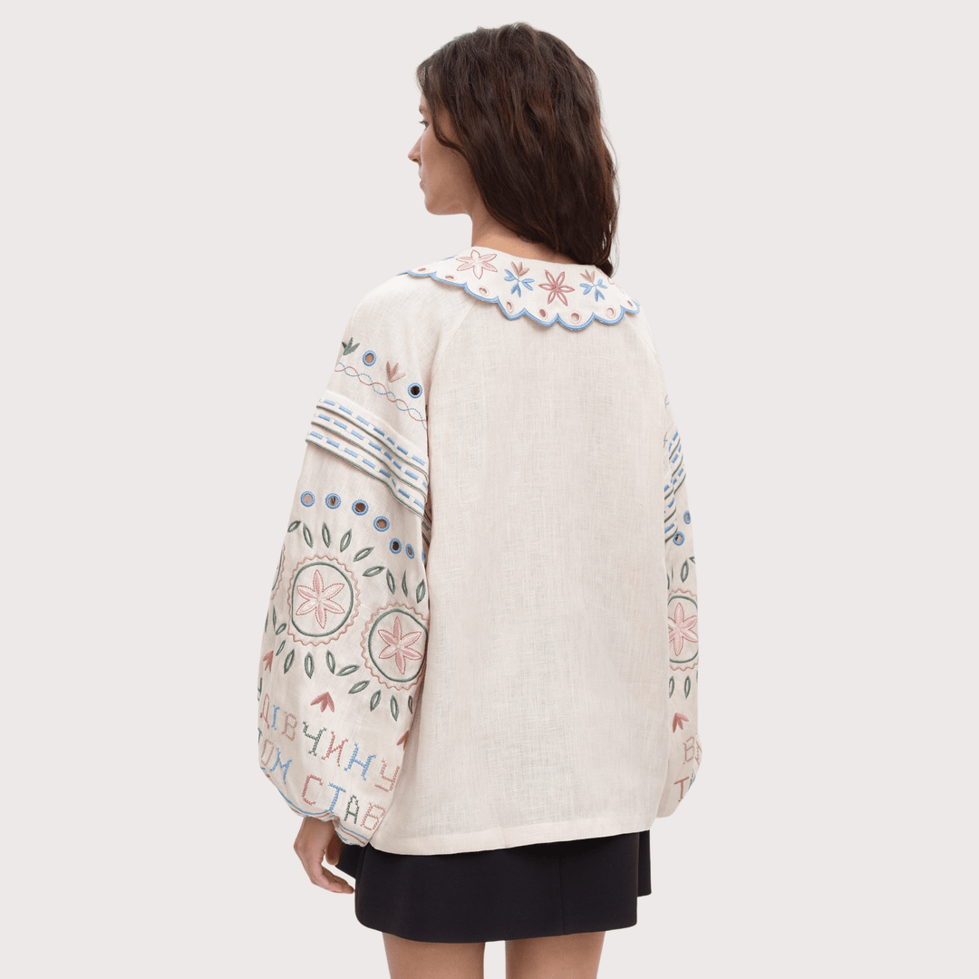 Bandura Temna Embroidered Jacket - Cream by Etnodim at White Label Project