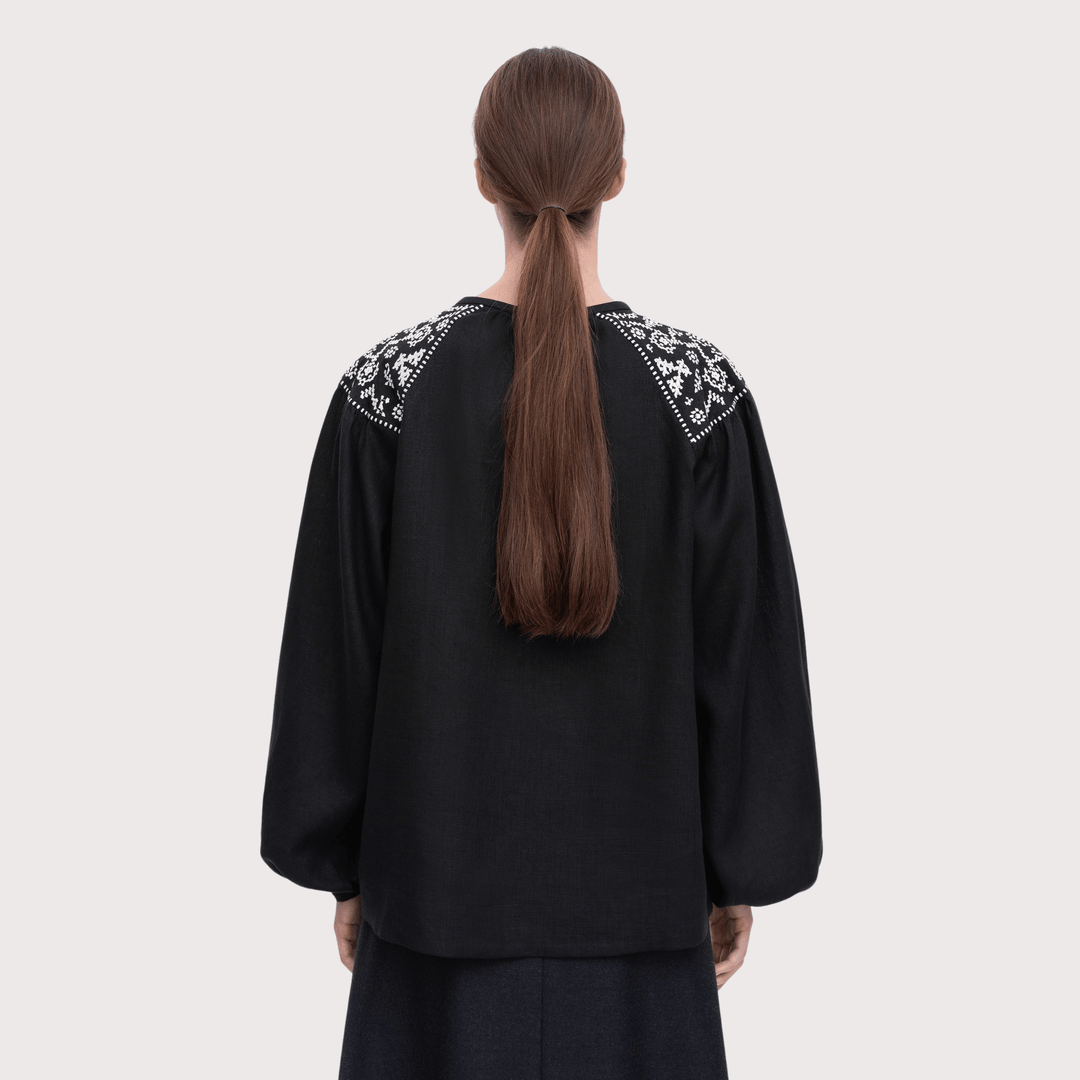 Izola Embroidered Shirt - Black by Etnodim at White Label Project