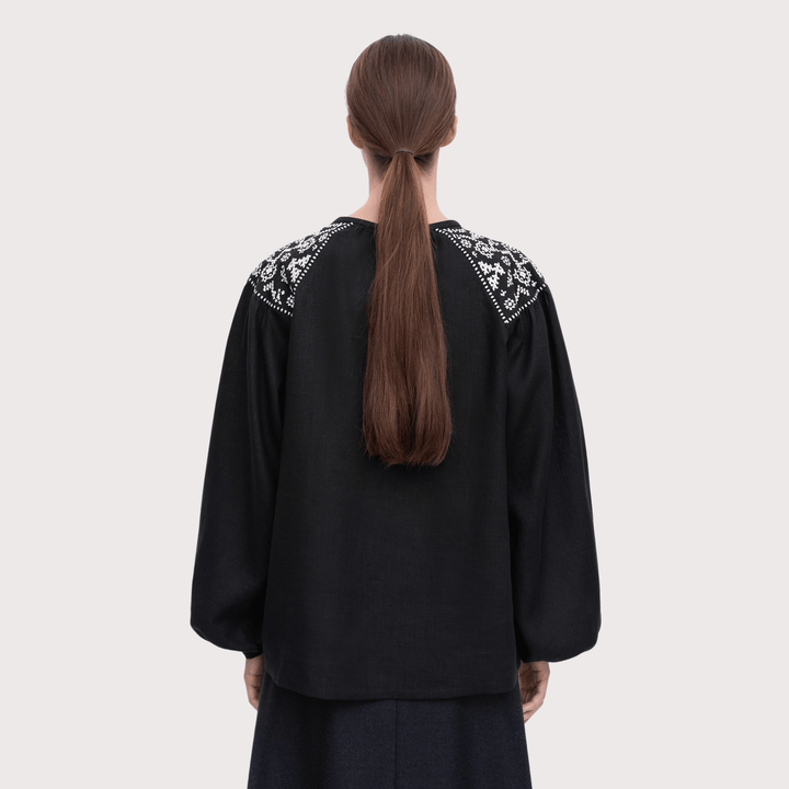 Izola Embroidered Shirt - Black by Etnodim at White Label Project