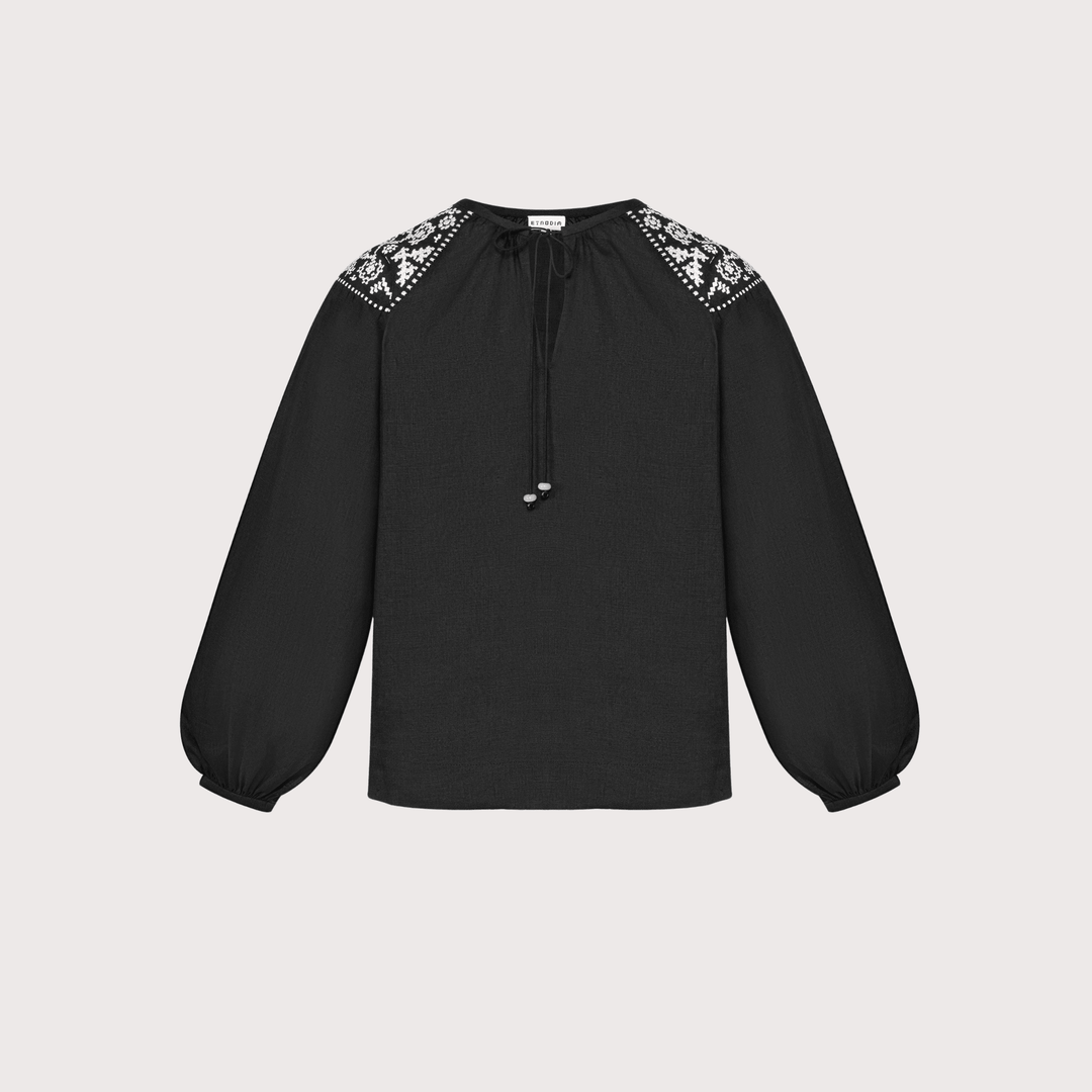 Izola Embroidered Shirt - Black by Etnodim at White Label Project