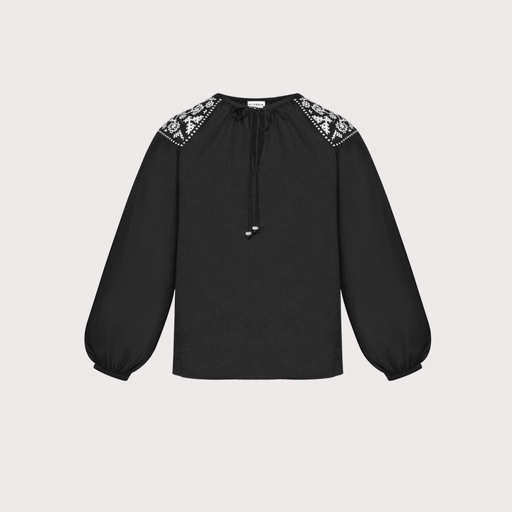 Izola Embroidered Shirt - Black by Etnodim at White Label Project