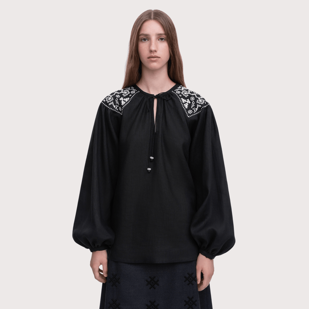 Izola Embroidered Shirt - Black by Etnodim at White Label Project