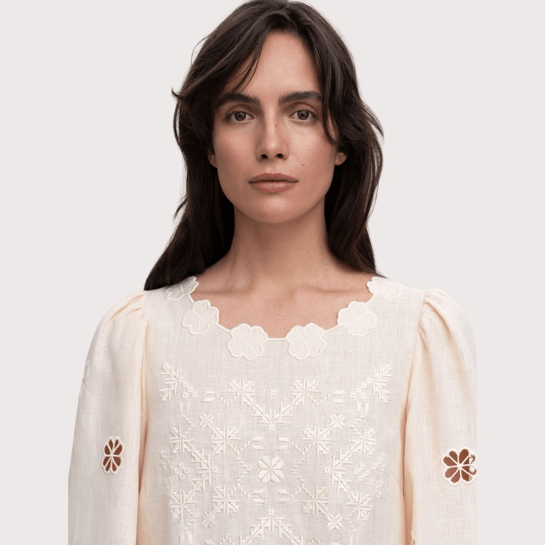 Jasmyn Embroidered Dress - Cream by Etnodim at White Label Project