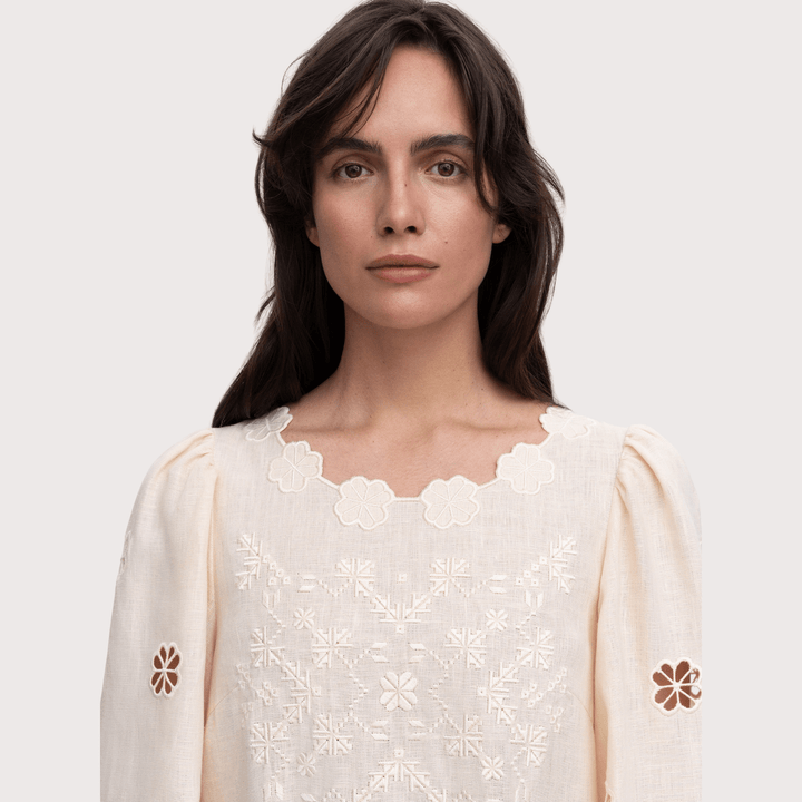 Jasmyn Embroidered Dress - Cream by Etnodim at White Label Project