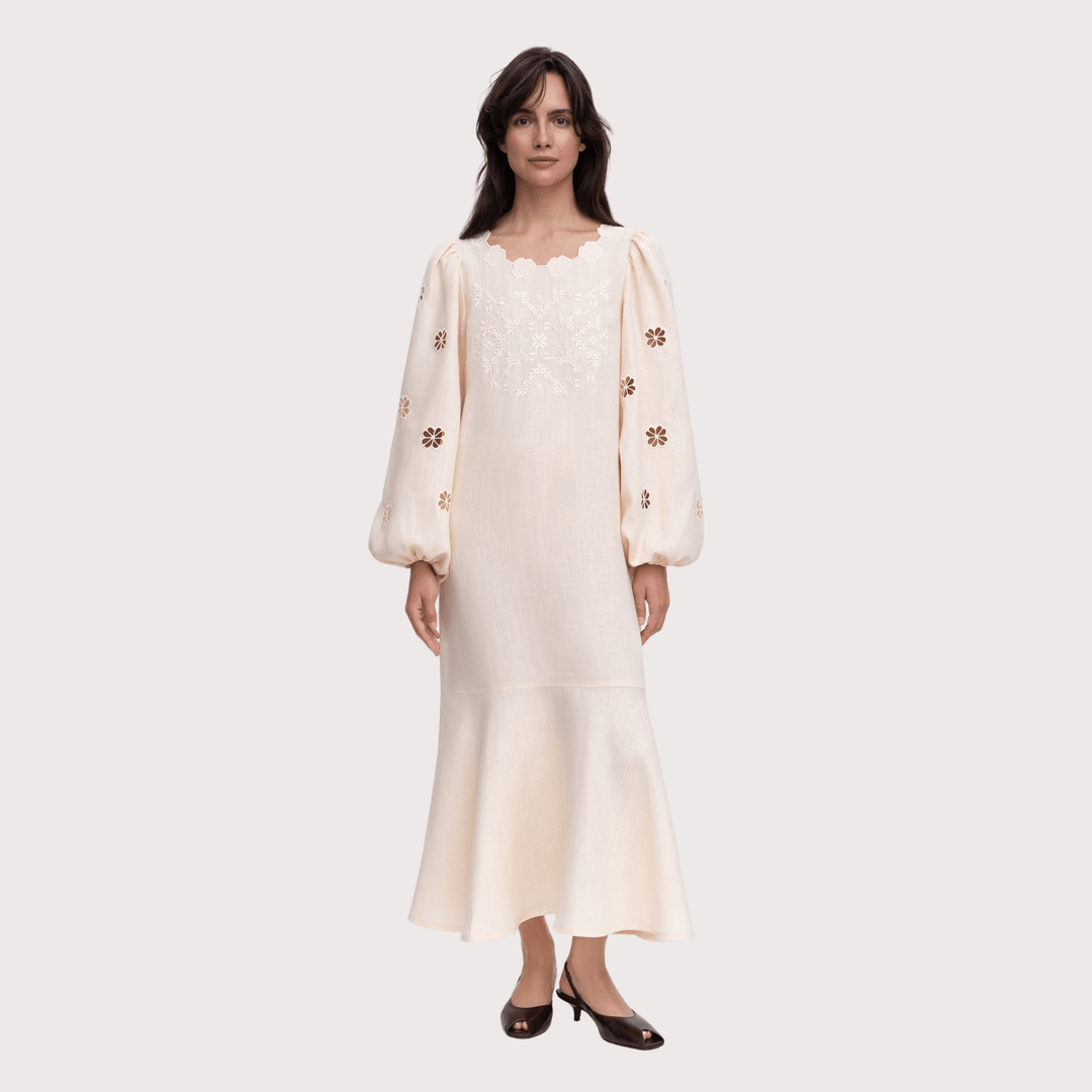 Jasmyn Embroidered Dress - Cream by Etnodim at White Label Project